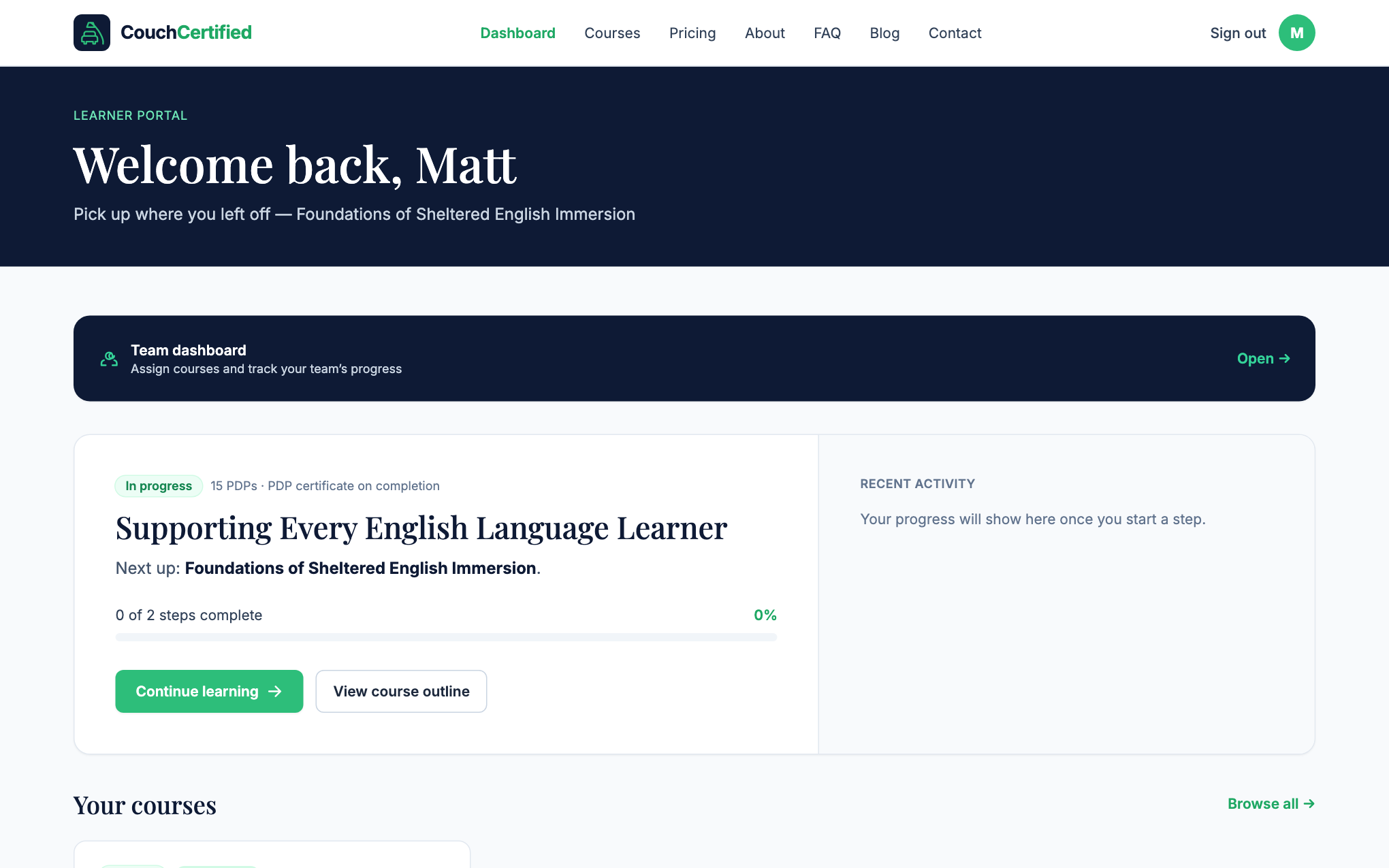 The learner dashboard